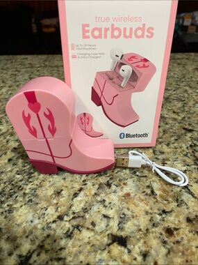 Pink Cowboy Boot True Wireless Earbuds with Charging Case (Pink)
